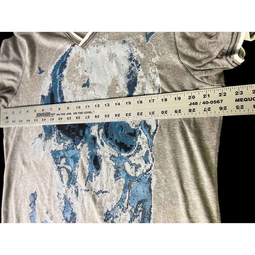 INC International Concepts Split V-Neck Short Sleeve Skull Gray T-Shirt Size L - Picture 6 of 7